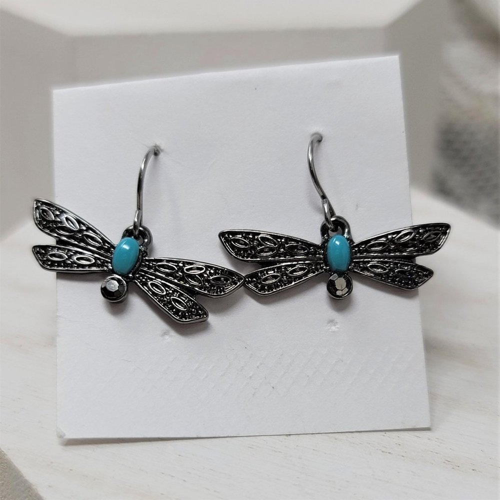 Sweet Small Dragonfly Pierced Earrings Ear Wires Silver